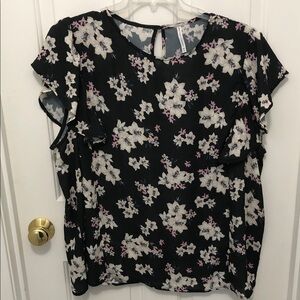Grayson Threads Black Floral Ruffle Sleeve Top